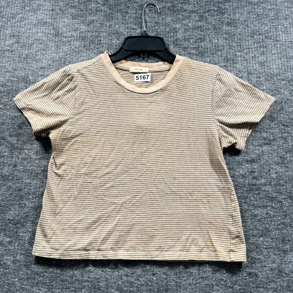 MOD REF Striped Short Sleeve Crewneck T-Shirt Tan Green Small